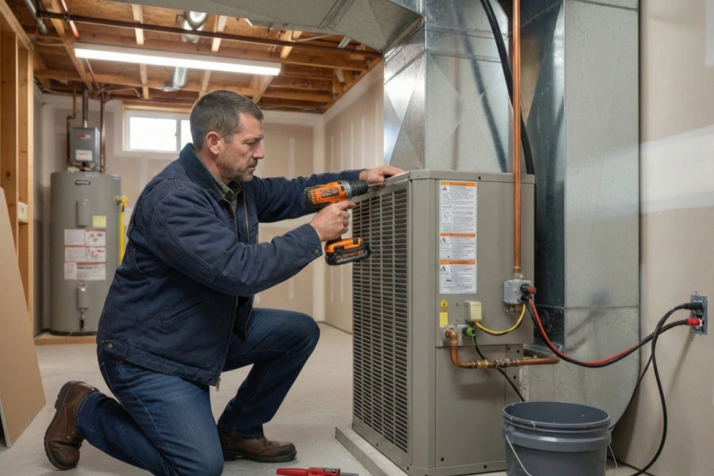 Eli performing a new air conditioner installation in a Phoenix home.